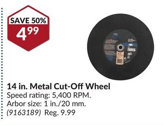 Princess Auto 14 in. metal cut-off wheel offer