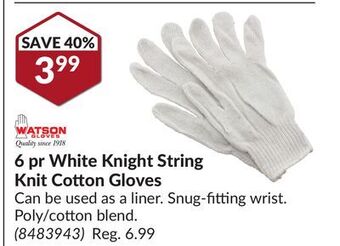 Princess Auto White knight string knit cotton gloves offer