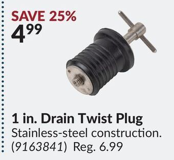 Princess Auto 1 in. drain twist plug offer