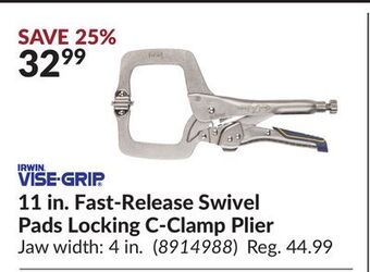 Princess Auto 11 in. fast-release swivel pads locking c-clamp plier offer