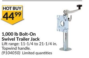 Princess Auto 1,000 lb bolt-on swivel trailer jack offer