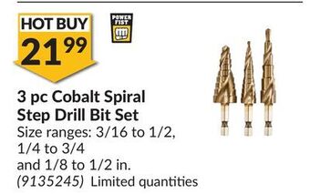 Princess Auto Power fist 3 pc cobalt spiral step drill bit set offer
