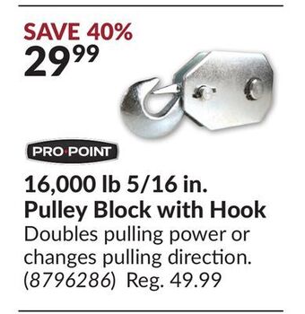 Princess Auto 16,000 lb 5/16 in. pulley block with hook offer
