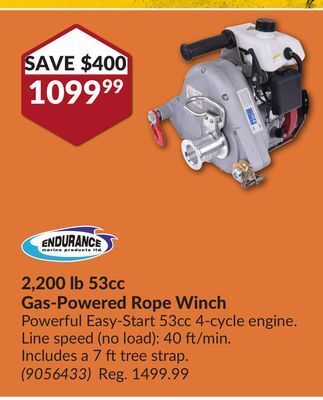 Princess Auto 2,200 lb 53cc gas-powered rope winch offer