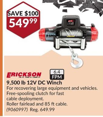 Princess Auto 9,500 lb 12v dc winch offer