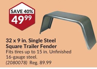 Princess Auto 32 x 9 in. single steel square trailer fender offer