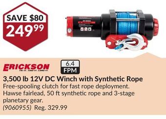 Princess Auto Erickson 3,500 lb 12v dc winch with synthetic rope offer