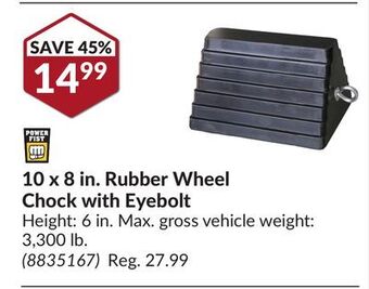 Princess Auto 10 x 8 in. rubber wheel chock with eyebolt offer