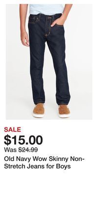 Old Navy Old navy wow skinny non-stretch jeans for boys offer