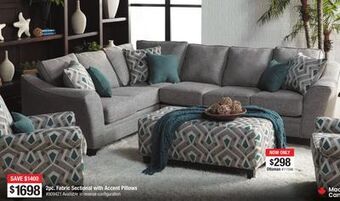 Bad Boy Superstore 2pc. fabric sectional with accent pillows offer