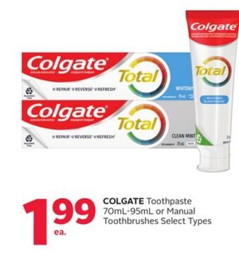 Rexall Colgate toothpaste 70ml-95ml or manual toothbrushes offer