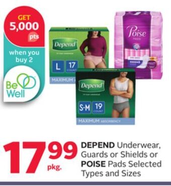 Rexall Depend underwear, guards or shields or poise pads offer