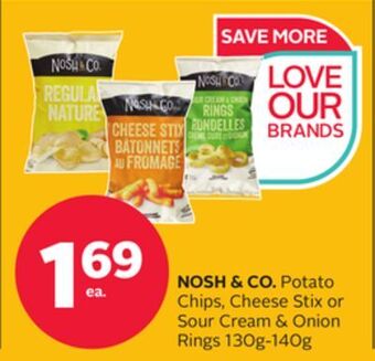 Rexall Nosh & co. potato chips, cheese stix or sour cream & onion rings offer