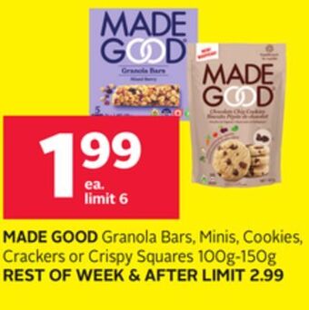 Rexall Made good granola bars, minis, cookies, crackers or crispy squares offer