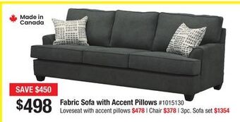 Bad Boy Superstore Fabric sofa with accent pillows offer
