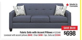 Bad Boy Superstore Fabric sofa with accent pillows offer