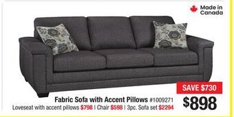 Bad Boy Superstore Fabric sofa with accent pillows offer