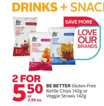Rexall Be better gluten-free kettle chips 142g or veggie straws 142g offer