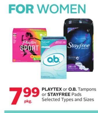 Rexall Playtex or o.b. tampons or stayfree pads offer