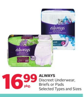 Rexall Always discreet underwear, briefs or pads offer