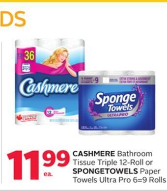 Rexall Cashmere bathroom tissue triple 12-roll or spongetowels paper towels ultra pro 6 = 9 rolls offer