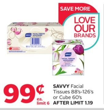 Rexall Savvy facial tissues 88's-126' s or cube 60's offer