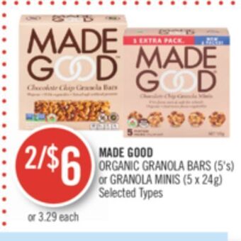 Shoppers Drug Mart Made good organic granola bars (5's) or granola minis (5 x 24g) offer