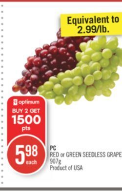 Shoppers Drug Mart Pc red or green seedless grapes offer