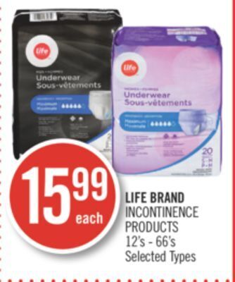 Shoppers Drug Mart Life brand incontinence products offer