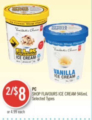 Shoppers Drug Mart Pc shop flavours ice cream 946ml offer
