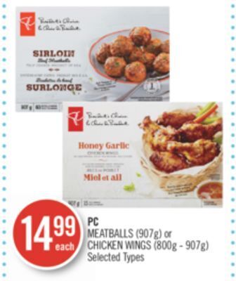 Shoppers Drug Mart Pc meatballs (907g) or chicken wings (800g - 907g) offer