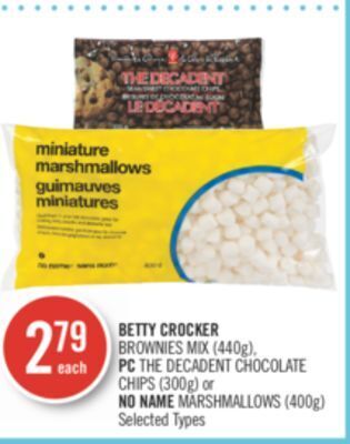 Shoppers Drug Mart Betty crocker brownies mix (440g), pc the decadent chocolate chips (300g) or no name marshmallows (400g) offer