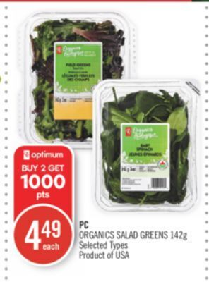 Shoppers Drug Mart Pc organics salad greens offer