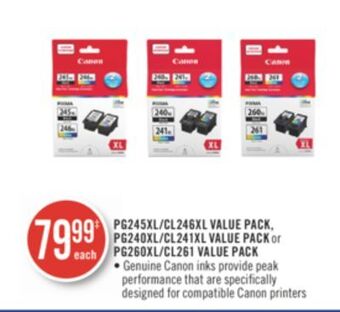 Shoppers Drug Mart Pg245xl/cl246xl value pack, pg240xl/cl241xl value pack or pg260xl/cl261 value pack offer