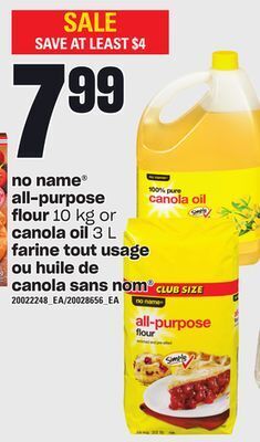 Independent City Market No name all-purpose flour, 10 kg or canola oil, 3 l offer
