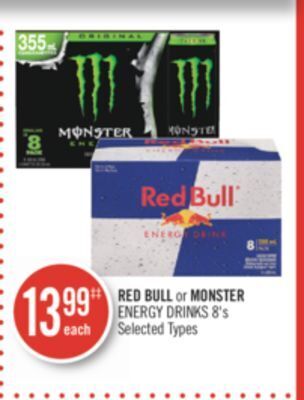 Shoppers Drug Mart Red bull or monster energy drinks offer