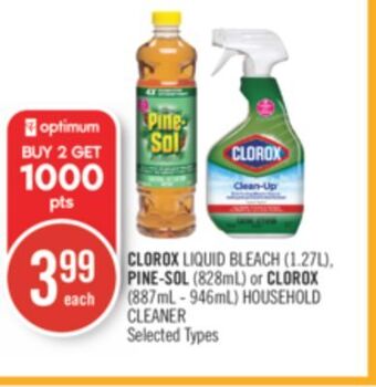 Shoppers Drug Mart Clorox liquid bleach (1.27l), pine-sol (828ml) or clorox (887ml - 946ml) household cleaner offer