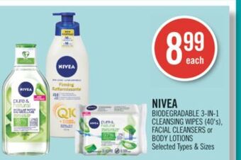 Shoppers Drug Mart Nivea biodegradable 3-in-1 facial cleansers or body lotions offer