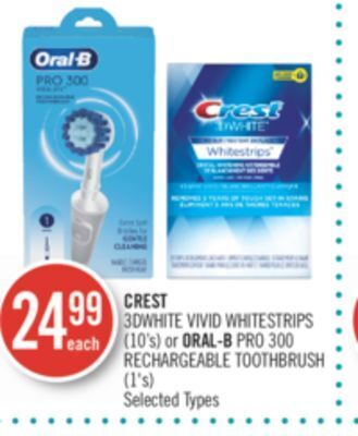 Shoppers Drug Mart Crest 3dwhite vivid whitestrips (10's) or oral-b pro 300 rechargeable toothbrush offer