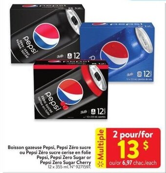 Walmart Pepsi, Pepsi Zero Sugar or Pepsi Zero Sugar Cherry 12 x 355 ml offer