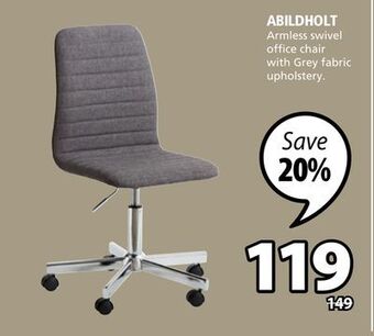 JYSK Abildholt armless swivel office chair with grey fabric upholstery offer
