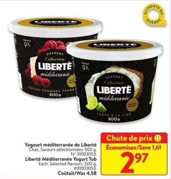 Walmart Liberté Méditerranée Yogurt Tub 500 g offer