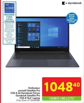 Walmart Dynabook Satellite Pro C50-K 15.6" Laptop offer
