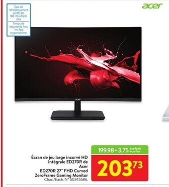 Walmart Acer ED270R 27" FHD Curved ZeroFrame Gaming Monitor offer