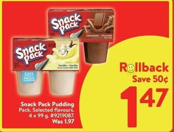 Walmart Snack Pack Pudding 4 x 99 g offer