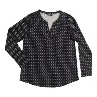 Giant Tiger Women's long sleeve printed split v-neck top, black offer