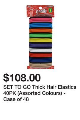 Dollarama Set to go thick hair elastics 40pk (assorted colours) - case of 48 offer