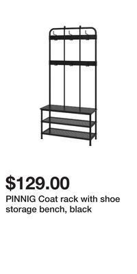 IKEA Pinnig coat rack with shoe storage bench, black offer