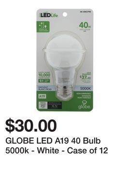 Dollarama Globe led a19 40 bulb 5000k - white - case of 12 offer