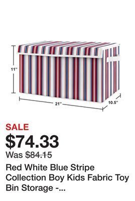 Bed Bath & Beyond Red white blue stripe collection boy kids fabric toy bin storage - sports americana for the baseball patch collection offer